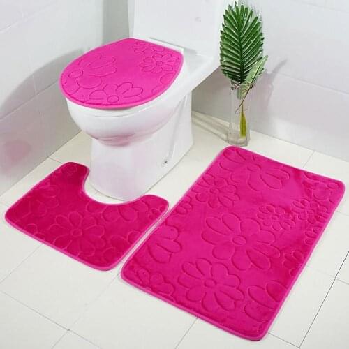 3Pcs 3D Bathroom Floor Mat Emboss Shell Printed Toilet Rug Shower Anti-Slip Dusproof Mats Floor Bath Mat Carpet