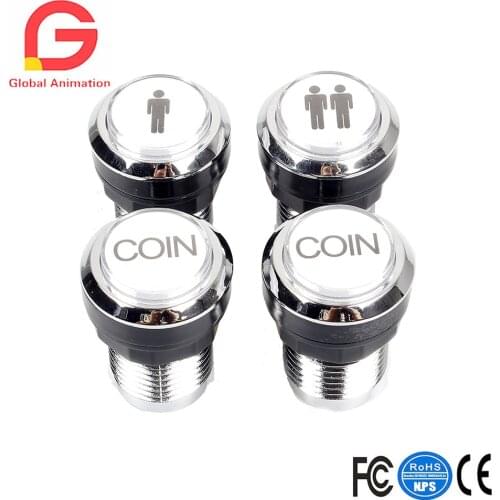 Arcade Buttons Chrome Silver Plated 5V / 12V LED Illuminated Push Button 1P / 2P Player Start Buttons / 2x Coin Buttons