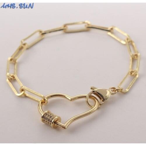 MHS.SUN Fashion Love Heart Chain Bracelets With AAA Cubic Zircon New Design Copper Women Bangle For Christmas Party Gift 1PC