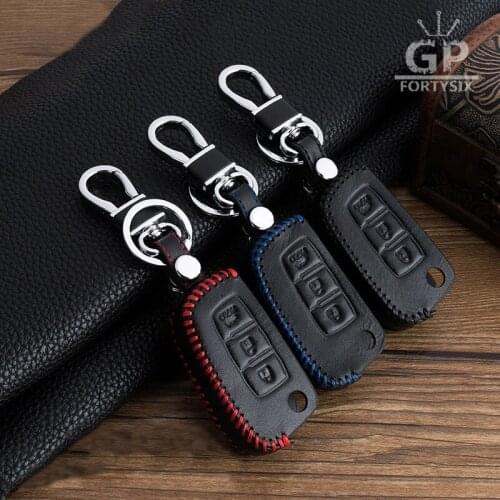 Genuine Leather Car Key Case Cover Keyfob For Nissan Bluebird Sylphy 2016 Livina X-Trail 3 Buttons Flip Car Key Fob Jacket Bag