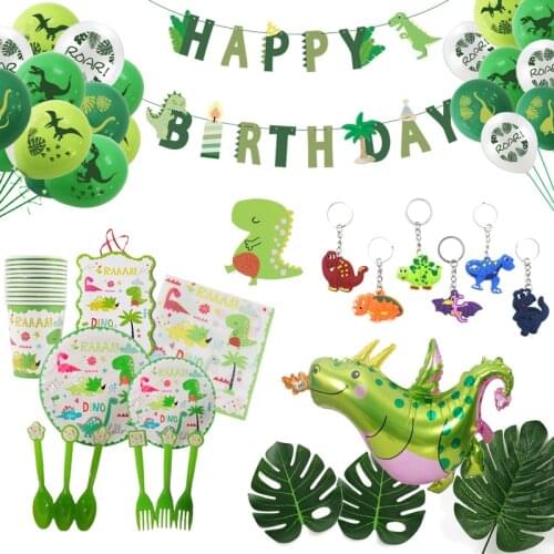 Dinosaur Party Balloon Disposable Tableware Set Happy Birthday Banner Dino Theme Birthday Party Decoration Supplies Favors fl88