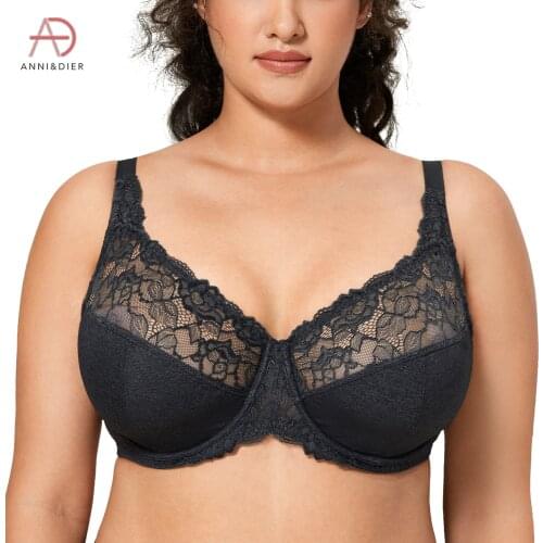 Womens Plus Size Full Coverage Underwire Unlined Minimizer Floral Lace Bra