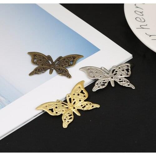 10pcs 42*26mm Gold/Bronze/Rhodium Plated Butterfly Flower Filigree Wraps Connectors Metal Craft Gift Decoration DIY Jewelry Maki