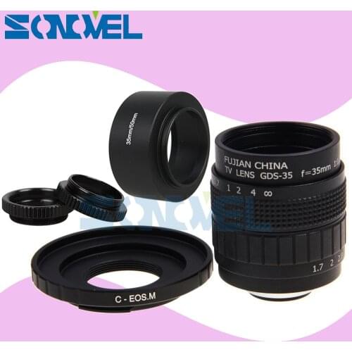 FUJIAN 35mm F1.7 CCTV TV Movie lens+C Mount +Macro ring +Metal lens hood for Canon EOS M M2 M3 M5 M6 M10 M100 Mirrorless Camera