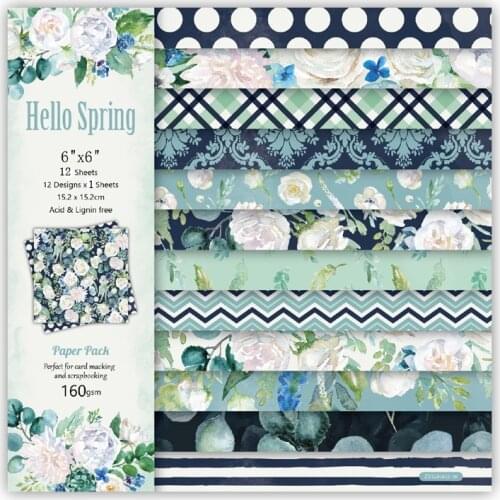 KLJUYP 12 Sheets Hello Spring Scrapbooking Pads Paper Origami Art Background Paper Card Making DIY Scrapbook Paper Craft