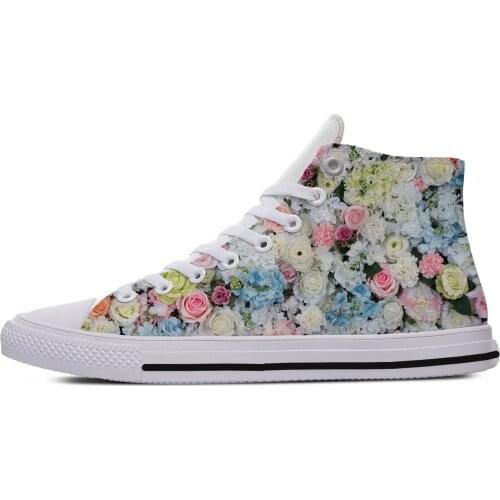 Colorful flower wedding Rose petals harajuku Fashion Lightweight High Top Canvas Shoes Women Men Casual Breathable Sneakers