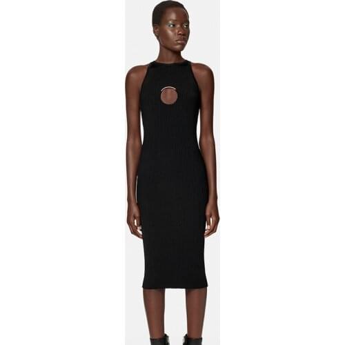 Summer 2021 Sexy Hollow Out Vestidos Sleeveless Knitted Midi Dress Casual Slim Black Women Party Robe Club Streetwear BD2062