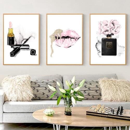 Makeup Perfume Lipstick Fashion Bedroom Wall Art Decor Canvas Painting , Vogue Pictures Fashion Illustration Posters Print