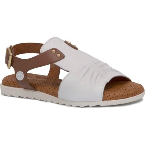 Mammamia D21YS 1210 White 2021 Summer Women Slippers-Sandals Genuine Leather Buckled Shirred Anatomical Comfortable Soft Flexible Outsole Casual