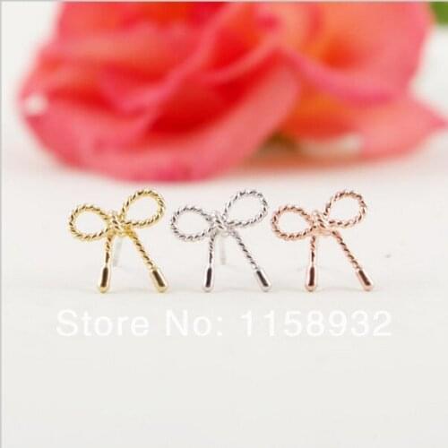 Fashion Pink Little Twist Bow stud Earrings