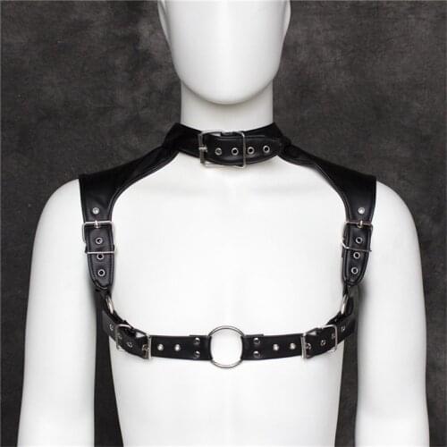 Men cosplay ball leather clothes bondage mens stage performance sexy chest strap nightclub