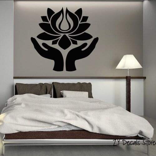 Yoga Wall Decal Buddhism Lotus Hands Meditation Mantra Vinyl Stickers Yoga Poses Removable Art Mrual Wallpaper L599