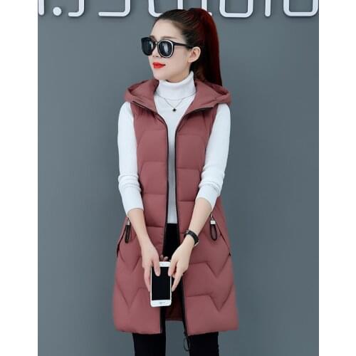 2021 New women Long vest coat women Casual thick warm Autumn sleeveless waistcoat female cotton padded jacket plus size