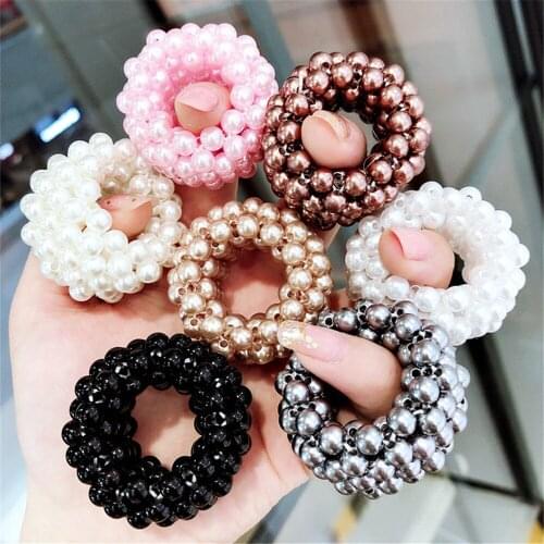 Pearl Beads Scrunchies Fashion Elastic Hair Rope Gum For Woman Ponytail Holders Rubber