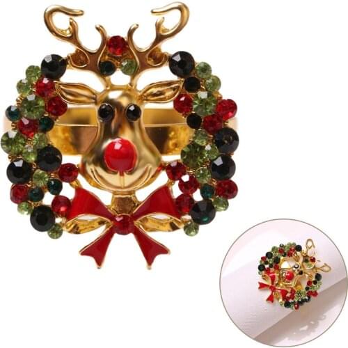 Christmas Napkin Ring Diamond Painted Deer Head Napkin Buckle Holder Table Decoration For Hotel Home Festival Gathering Dinner