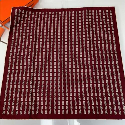 90cm Manual Hand Rolled Twill Silk Scarf Women Chain Print Curled Square Scarves Echarpes Foulards Femme Wrap Bandana Hijab