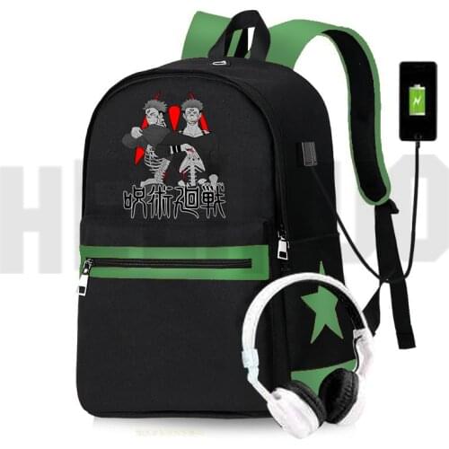 Jujutsu Kaisen Yuji Itadori Backpack Hip Hop School Bags for Teenage Girl Women USB Charging Bookbag Back Pack Laptop with Stars