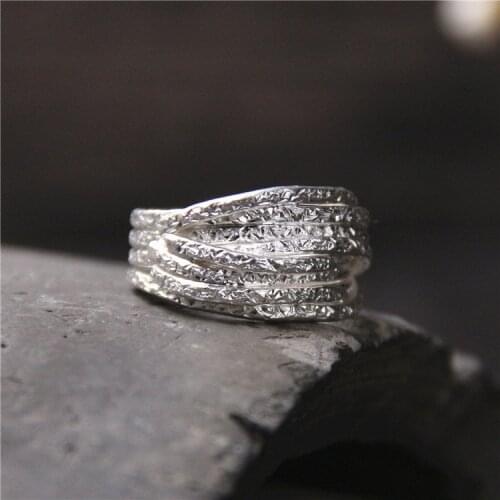 Handmade silver and silver silver S925 pure silver ring finger unique personality multilayer rings for men and women