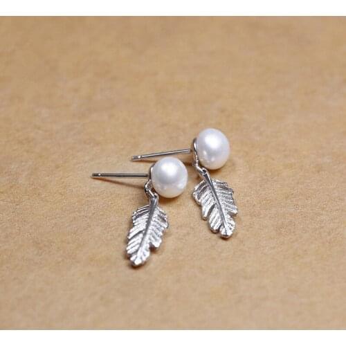 Art Feather Exquisite Freshwater Pearl S925 Sterling Silver Earrings Fresh Ethnic Style Accessories Gift Girl