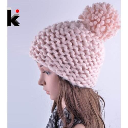 Winter hat for women Beanies new lovely Beanie girl harajuku caps hand-crocheted acrylic fiber wool Pompons ladies knit hats