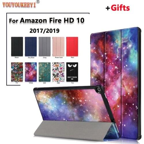 Folding Cover Case for Amazon Kindle Fire HD 10 2019 Case for Amazon Fire HD 10 2017 2019 Folio Stand Pu Leather Skin + Gift