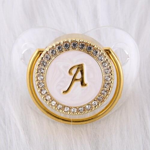 26 Initial Letters Transparent Handmade Luxury Bling Pacifier Newborn Kids Baby Orthodontic Dummy Teat Nipple Soother