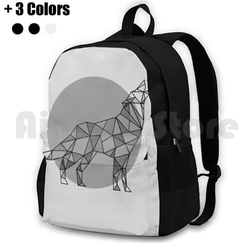 Howling Wolf Geometric Outdoor Hiking Backpack Waterproof Camping Travel Geometric Wolf Wolf Animal Minimalist Wolf Wildlife