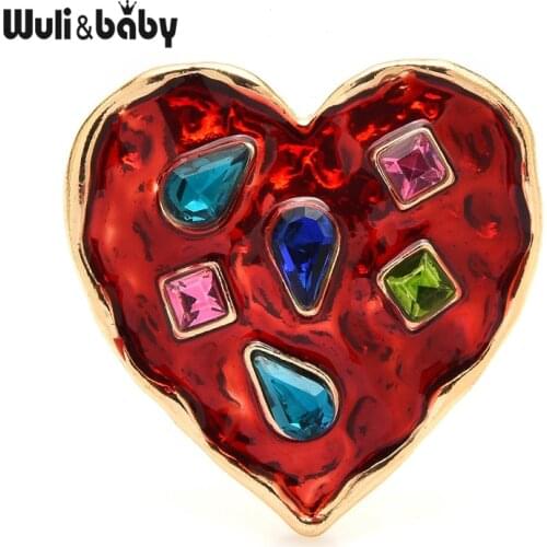 Wuli&baby Heart Brooches Women Unisex Rhinestone 2-color Red Heart Badge Brooch Pins Gifts