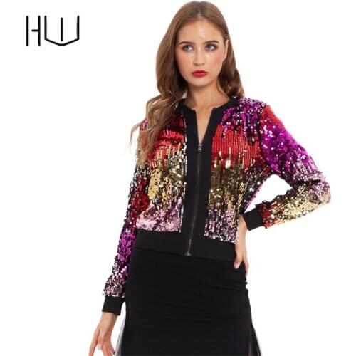 Womens Coat Oversized Coat Autumn Jacket Sequined Zipper Gradient Color Womens Sweater Jacket Shirt Baseball Jacket
