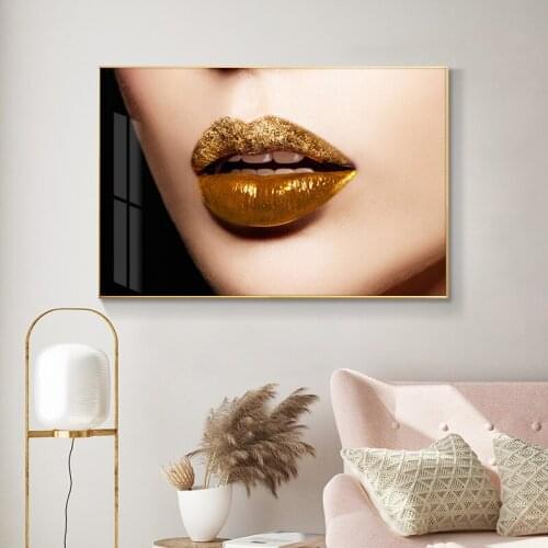 Gold Lip Makeup Sexy Woman Oil Painting on Canvas Posters and Prints Scandinavian Wall Art Print Poster Picture for living room