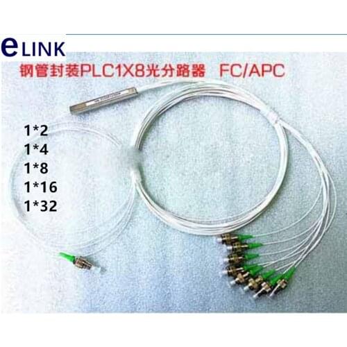 10 PCS mini PLC splitter 1*2 1*4 1*8 1*16 1*32 FC/APC FC/APC 1mtr white cable Steel tube pigtail G657A1 PVC 0.9mm free shipping