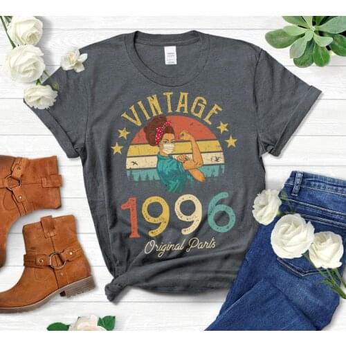 Vintage 1996 Original Parts Retro with Mask Quarantine Edition T-Shirt Funny 25th Birthday Gift cotton O Neck unisex Clothing