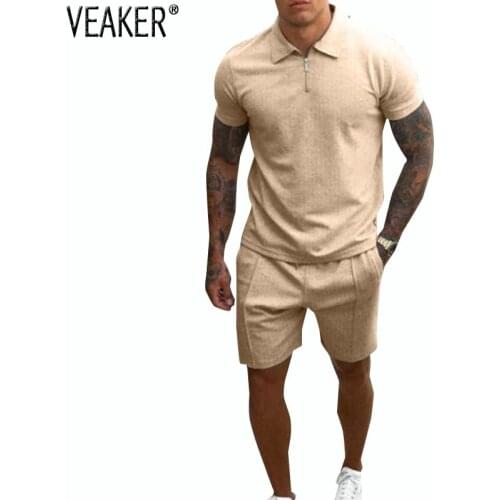 2021 New Mens Casual Short Sleeves T Shirts and Shorts 2 Pieces Set Male Summer Solid Color Tracksuit Sets S-3XL