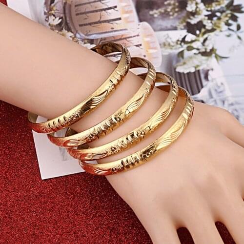 4pcs 8mm New Design Gold African Ethiopian Bangle Bracelet Jewelry for Women Girls