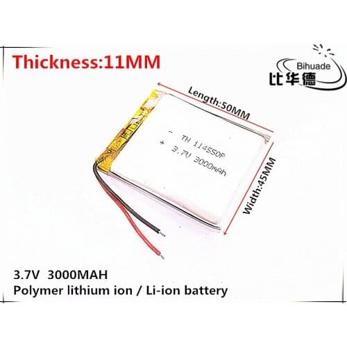 5pcs 3.7V,3000mAH,114550 PLIB; polymer lithium ion / Li-ion battery for GPS,mp3,mp4,mp5,dvd,bluetooth,model toy mobile bluetooth
