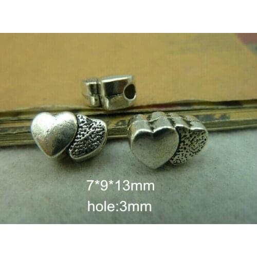 50 pcs Antique Tibetan Silver / Bronze Double Heart Bead,Large Hole Metal Beads Charm 7*9*13mm (hole 3mm) - Free Shipping
