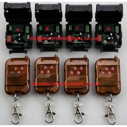 AC220V 10A 1Channe RF wireless remote control switch System teleswitch 4pcs Transmitter + 4pcs Receiver Learning code