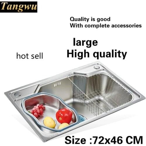 Free shipping Household high quality big kitchen single trough sink do the dishes 304 stainless steel vogue hot sell 72x46 CM