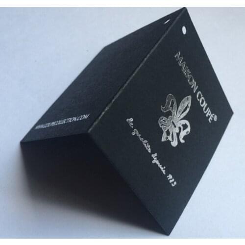 Custom tags Brand name logo printing clothing hang tag black paper folding custom/customized tags silver foil