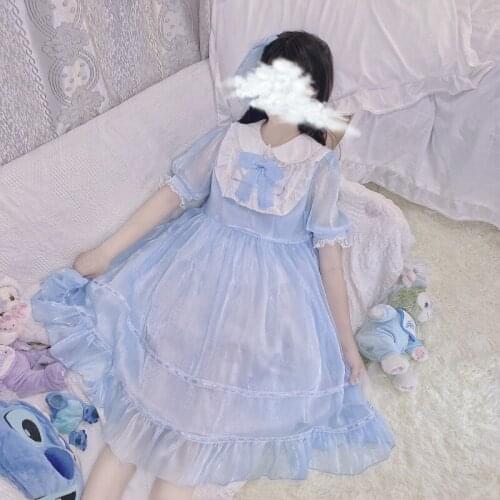 Tea Party Lolita Dress Japanese Soft Girl Sweet Doll Collar Short Sleeve Dress Kawaii 2021 New summer