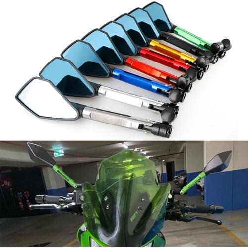 For Kawasaki Z900 Z800 Z750 Z1000 Z250 Z300 Ninja ER 6N Versys 1000 Motorcycle Rearview Mirror Rear View Mirror Blue Lens Glass