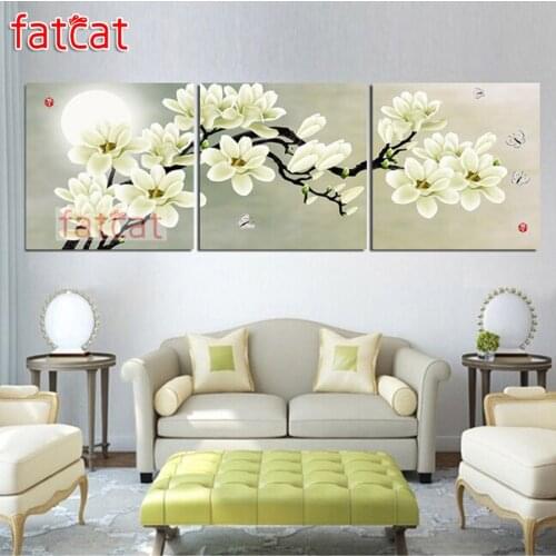FATCAT 5d diy diamond painting moon orchid flower full square round drill diamond embroidery sale triptych home decor AE1654