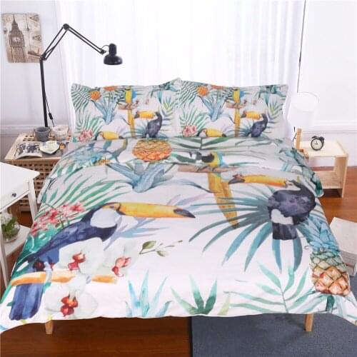 Free shipping 3D Toucan Duvet Cover With Pillowcase Tropical Plant Pineapple flower Bedding Set Soft Flowers Quilt Cover bed set