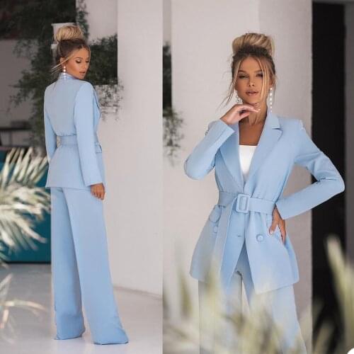 Spring Sky Blue Mother of the Bride Pants Suit Women Ladies Formal Evening Party Tuxedos Formal Work Wear For Wedding 2 pcs