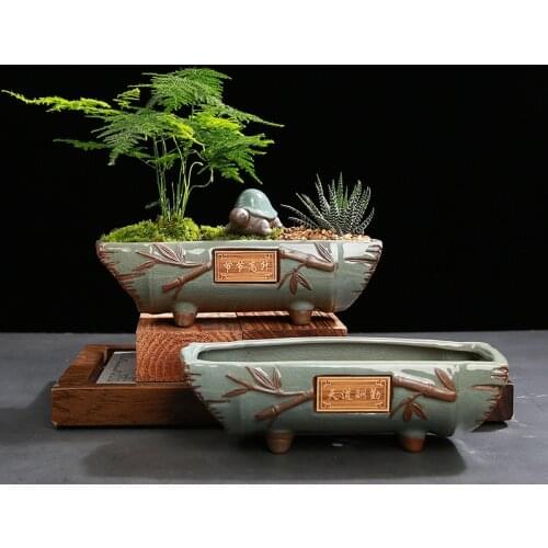 Creative Ceramic vintage Flower Pot Simple Succulent Plant Container Green Planters Bonsai Pots Flowerpot Home Decoration WY805