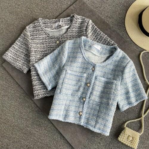 Summer Small Fragrance Crop Top Fashion Streetwear Striped Tweed Jacket Coat Women Korean Short Woolen Outwear Chaqueta Mujer