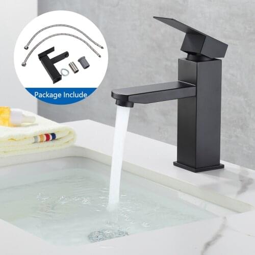 Square Basin Sink Bathroom Faucet Deck Mounted Hot Cold Water Mixer Taps Matte Black Lavatory Sink Tap Crane Copper Bottom