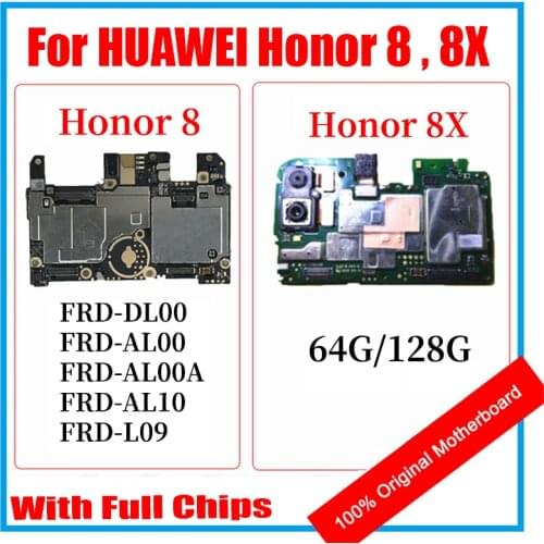 For HUAWEI Honor 8 , 8X Motherboard 100% Original Clean Full Chips Mainboard EMUI Logic Board Android OS Installed 32G/64G/128G