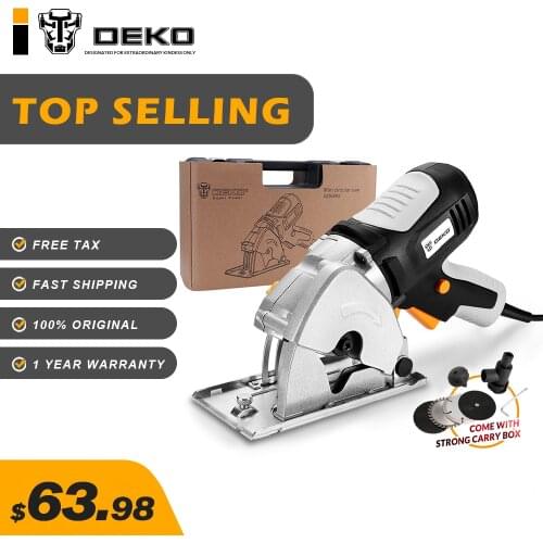 DEKO Mini Circular Saw Handle Power Tools, 4 Blades, BMC BOX Electric Saw with Personal Safety and Electrical Safety System