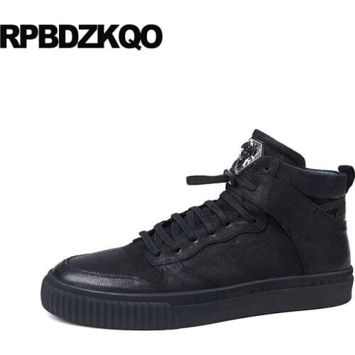 Full Grain Leather Boots Men Shoes Short High Top Luxury Autumn European Genuine 2018 Sneakers Lace Up Trainer Black Booties